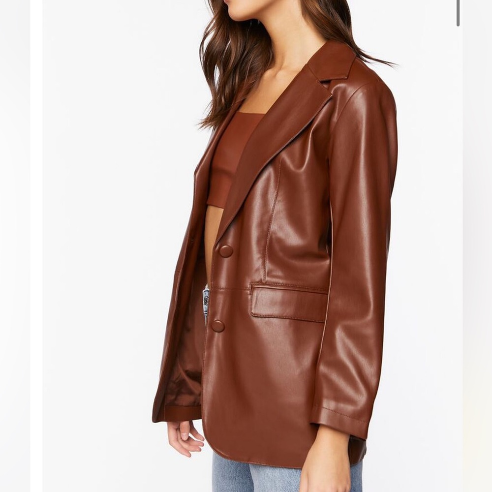 Faux Brown Leather Blazer